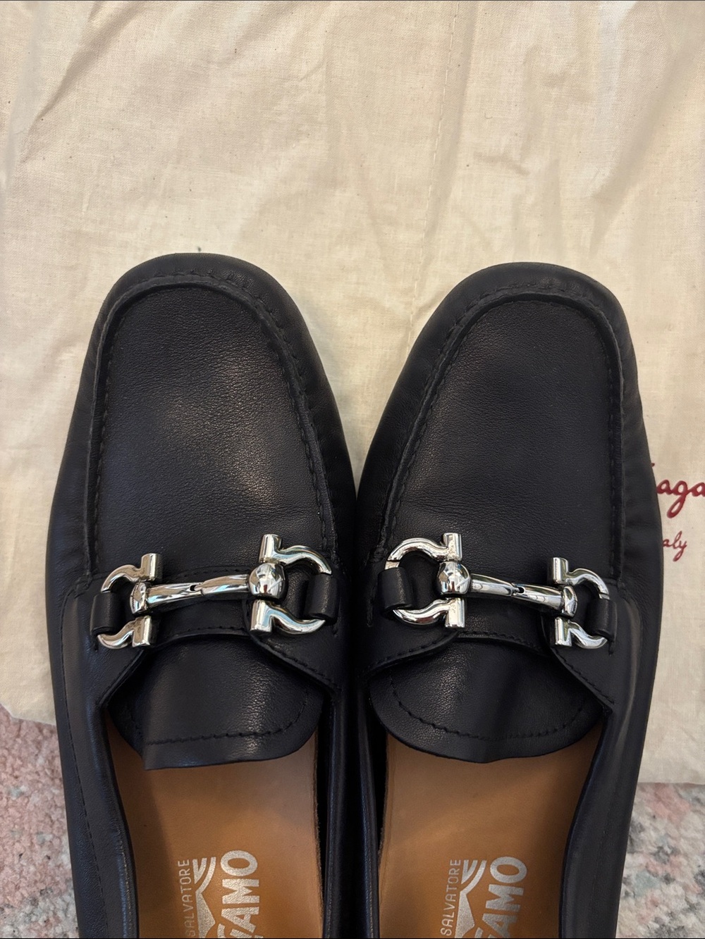 Salvatore Ferragamo Black Leather Bit-Trim Slip-On Loafers - Picture 3 of 4